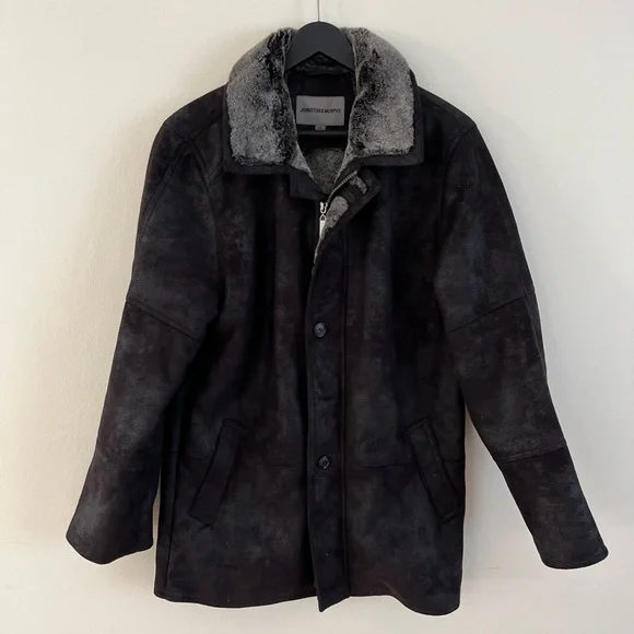 Johnston & Murphy Jacket Insulated Zip Coat Faux Fur And Suede Winter Black - Picture 2 of 6